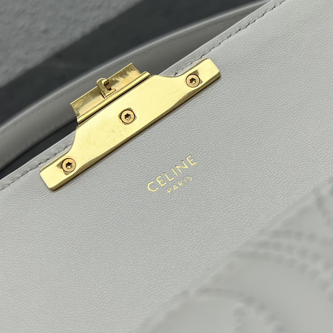 Celine Shoulder Bag Claude In Triomphe Embroidery Calfskin White/Gold 194143